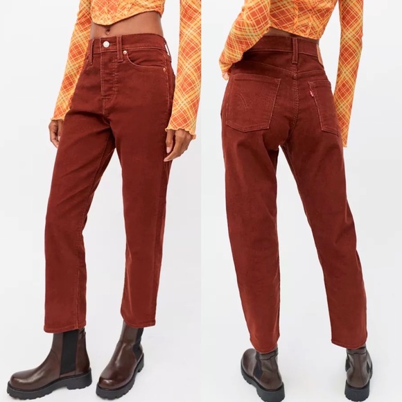 Levi's Premium Wedgie Straight Corduroy Cherry Mahogany Brown Pants - Picture 6 of 14